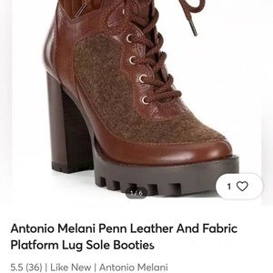 ANTONIO MELANI Brown Leather and Fabric Heeled Boots 3.5 inch heel